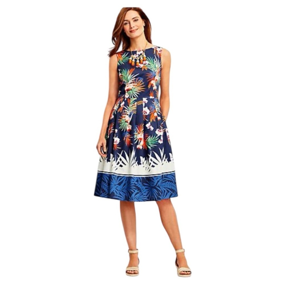 Talbots Blue and Pink Sleeveless A-Line Midi Dress Size 2 Petite